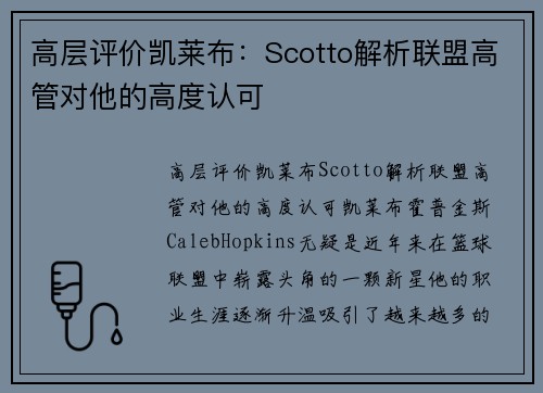 高层评价凯莱布：Scotto解析联盟高管对他的高度认可