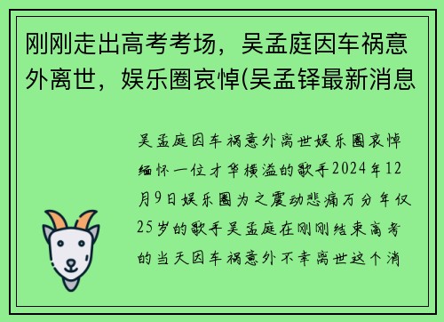 刚刚走出高考考场，吴孟庭因车祸意外离世，娱乐圈哀悼(吴孟铎最新消息2020)
