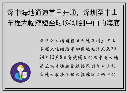 深中海地通道首日开通，深圳至中山车程大幅缩短至时(深圳到中山的海底隧道规划图)