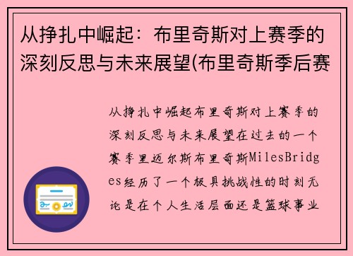 从挣扎中崛起：布里奇斯对上赛季的深刻反思与未来展望(布里奇斯季后赛数据)